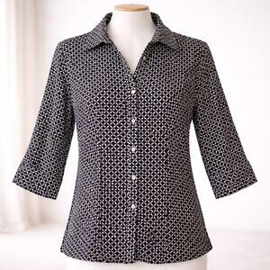 Gold Label by Joseph Black & White Geometric Button-Up Blouse – Size 14